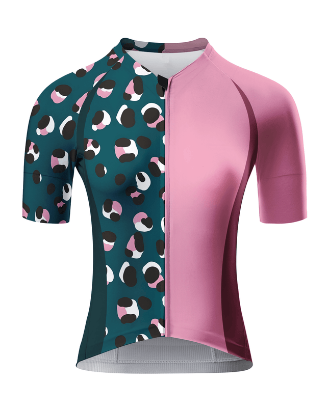 ROCKBROS Women's Teal-Pink Leopard Split Pro Aero Jersey
