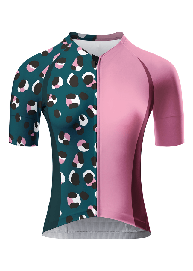 ROCKBROS Women's Teal-Pink Leopard Split Pro Aero Jersey