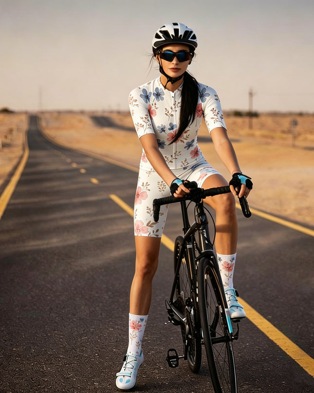 ROCKBROS Women Watercolor Floral Padded Cycling Bib Shorts