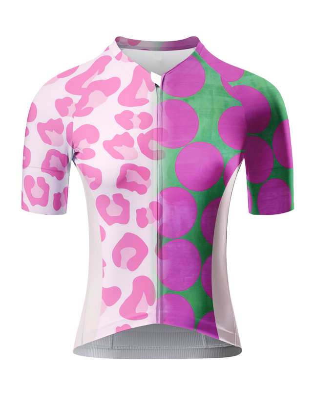 ROCKBROS Women's Neon Hybrid All-Weather Asymmetrical Rose-Leopard Jersey