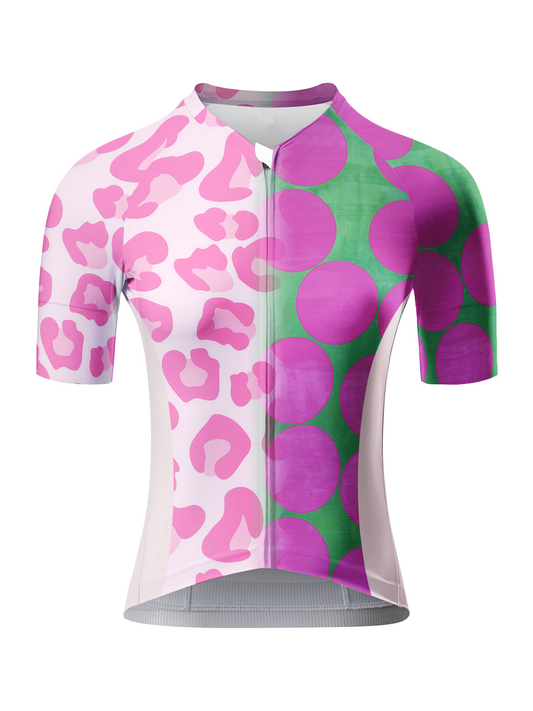 ROCKBROS Women's Neon Hybrid All-Weather Asymmetrical Rose-Leopard Jersey