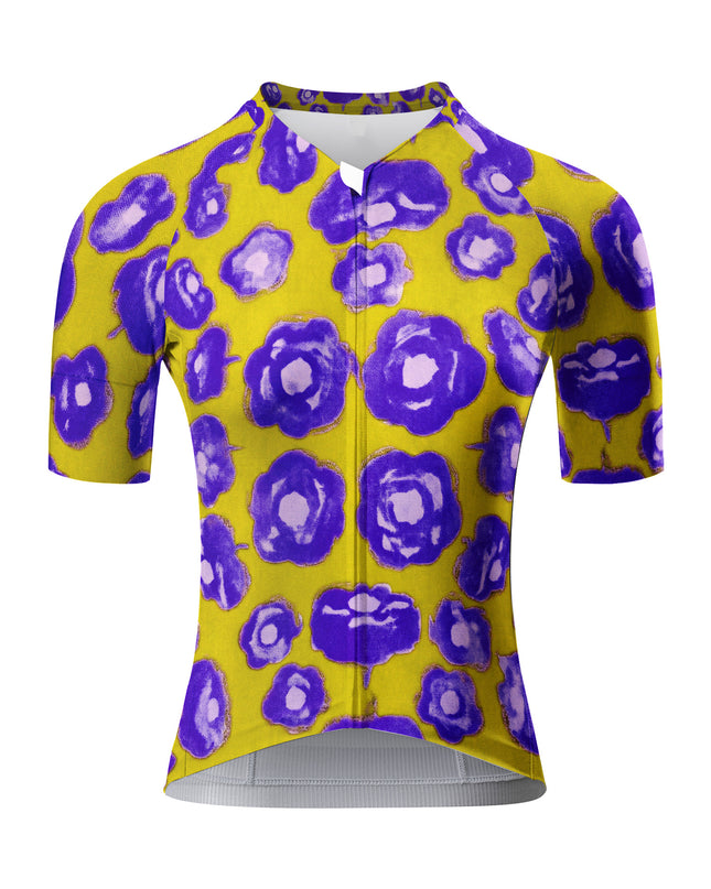 ROCKBROS Women's Yellow & Purple Abstract Floral Print Short Sleeve Cycling Set