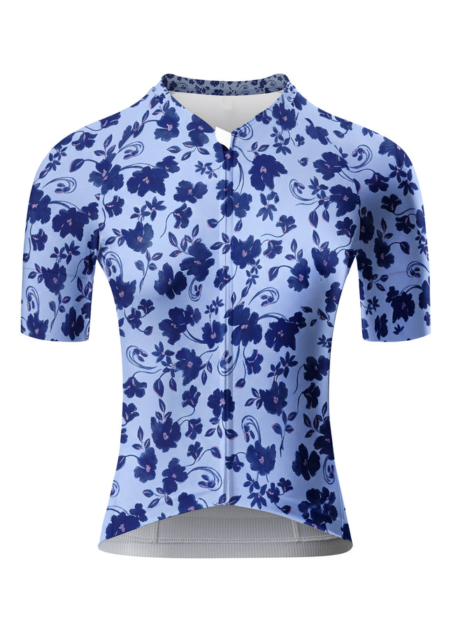 ROCKBROS Women's Navy Blue Floral Print Short Sleeve Cycling Jersey