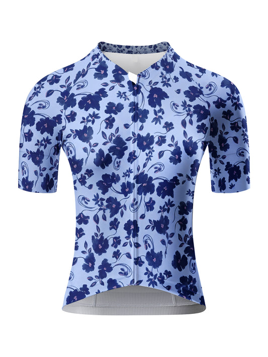 ROCKBROS Women's Navy Blue Floral Print Short Sleeve Cycling Jersey
