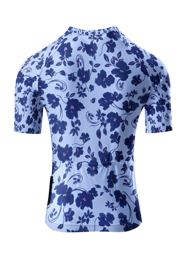 ROCKBROS Women's Navy Blue Floral Print Short Sleeve Cycling Jersey