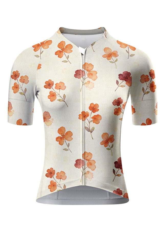 ROCKBROS Women Watercolor Orange Floral Short Sleeve Cycling Jersey