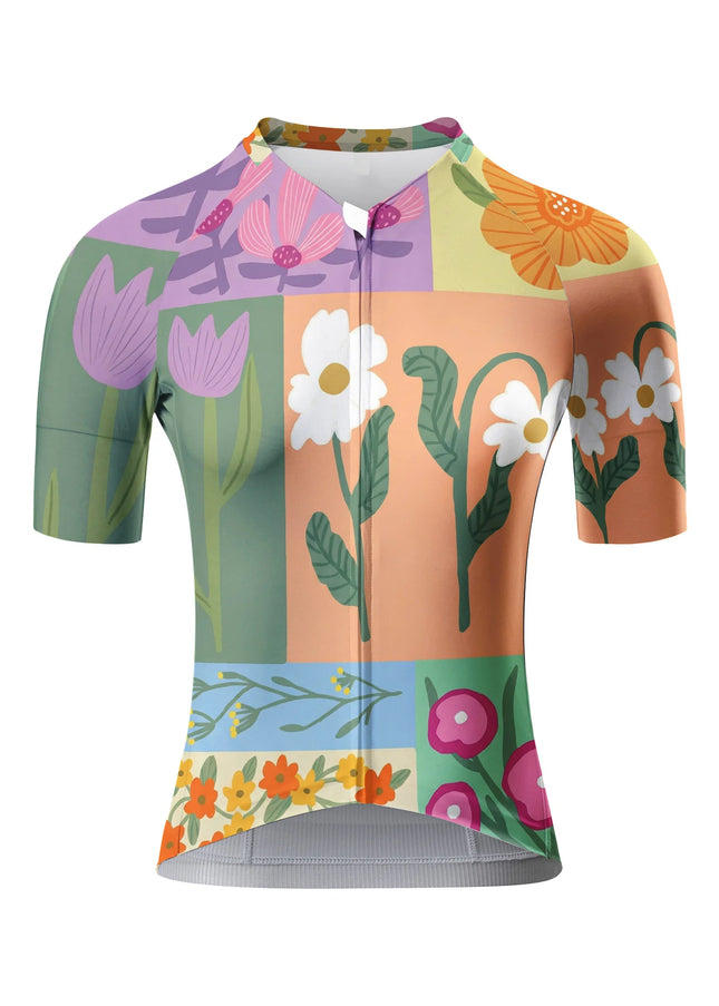 ROCKBROS Women's Colorful Patchwork Floral Print Short Sleeve Cycling Set