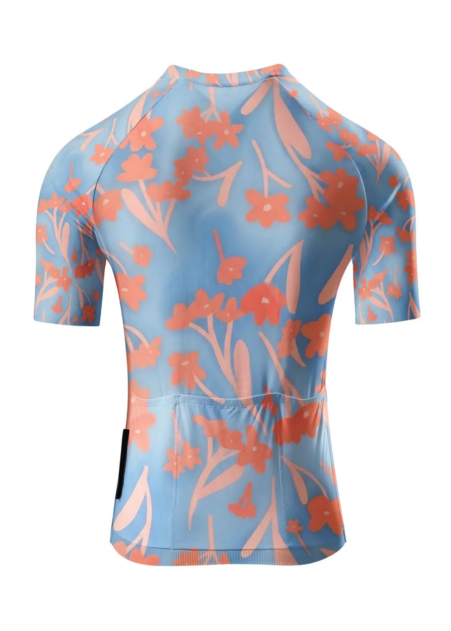 ROCKBROS Women's Blue & Orange Floral Print Short Sleeve Cycling Jersey