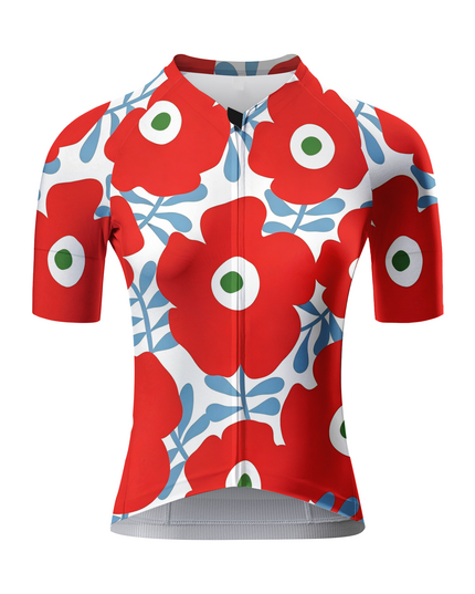 ROCKBROS Women's Red Poppy Floral Print Short Sleeve Cycling Jersey