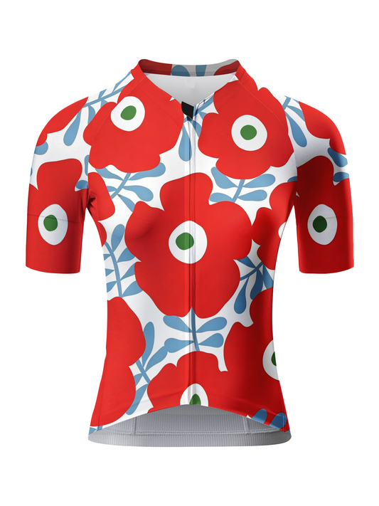 ROCKBROS Women's Red Poppy Floral Print Short Sleeve Cycling Jersey