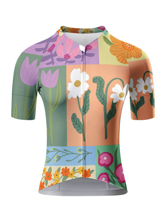 ROCKBROS Women's Colorful Patchwork Floral Print Short Sleeve Cycling Jersey