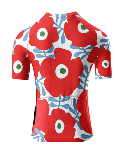 ROCKBROS Women's Red Poppy Floral Print Short Sleeve Cycling Jersey