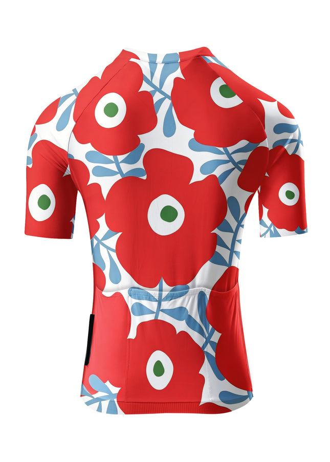 ROCKBROS Women's Red Poppy Floral Print Short Sleeve Cycling Jersey
