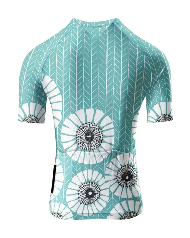 ROCKBROS Women's Teal Dandelion Chevron Print Short Sleeve Cycling Jersey