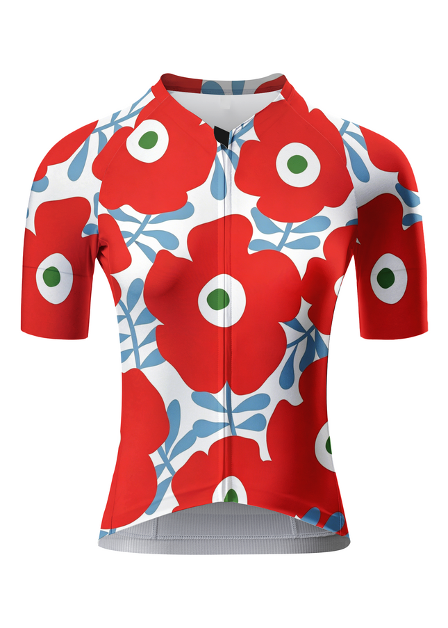 ROCKBROS Women's Red Poppy Floral Print Short Sleeve Cycling Set