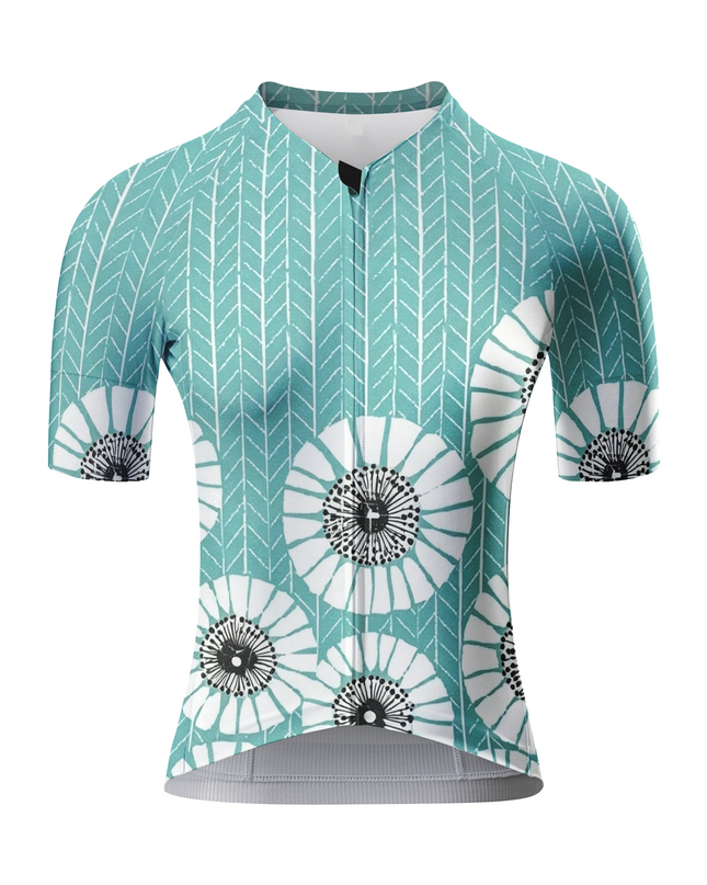 ROCKBROS Women's Teal Dandelion Chevron Print Short Sleeve Cycling Jersey