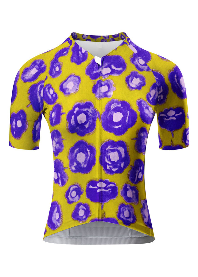 ROCKBROS Women's Yellow & Purple Abstract Floral Print Short Sleeve Cycling Jersey