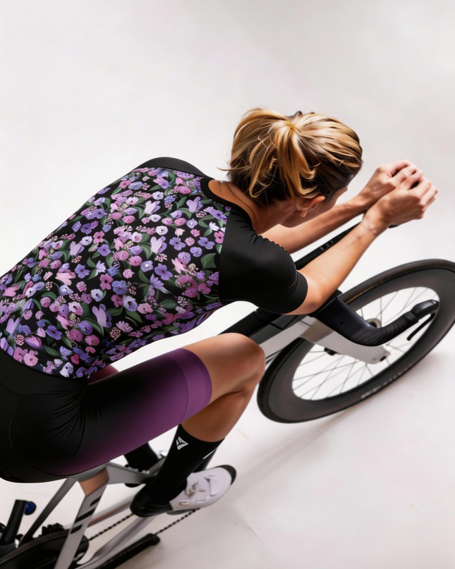 ROCKBROS Women's Dark Purple Ditsy Floral Raglan Sleeve Cycling Set