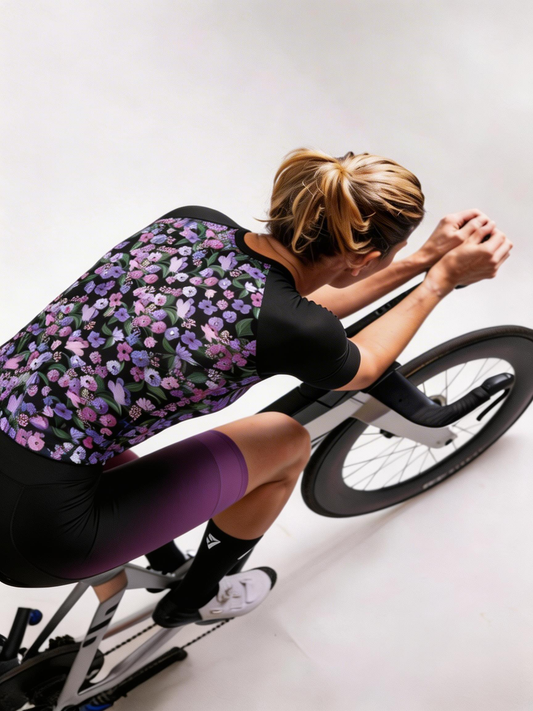 ROCKBROS Women's Dark Purple Ditsy Floral Raglan Sleeve Cycling Set