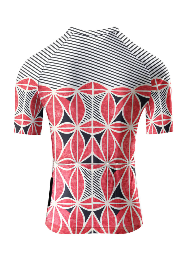 ROCKBROS Women's Retro Red Geo All-Weather Pro Aero Jersey
