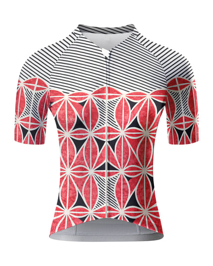 ROCKBROS Women's Retro Red Geo All-Weather Pro Aero Jersey