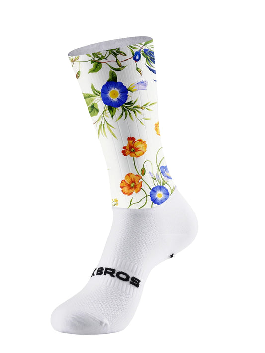 ROCKBROS Aero Cycling Socks - Wildflower Bloom Botanical White