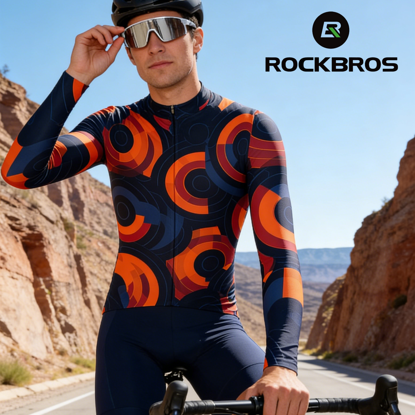 RockBros Men’s Black Cycling Jersey with Colorful Circles Print