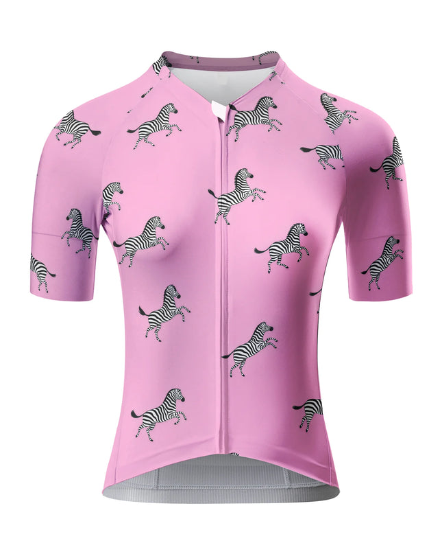 ROCKBROS Women's Pink Prancing Zebra Print Cycling Jersey