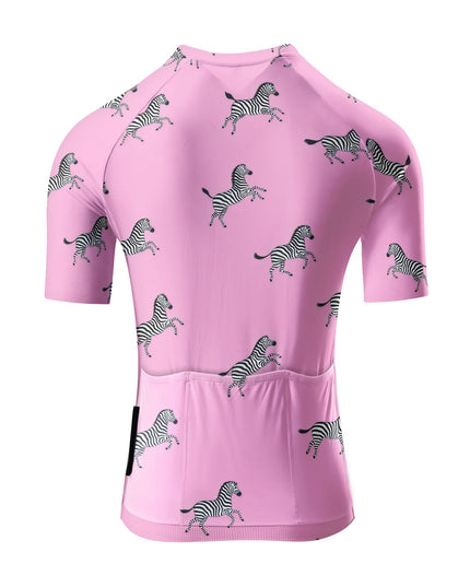 ROCKBROS Women's Pink Prancing Zebra Print Cycling Jersey