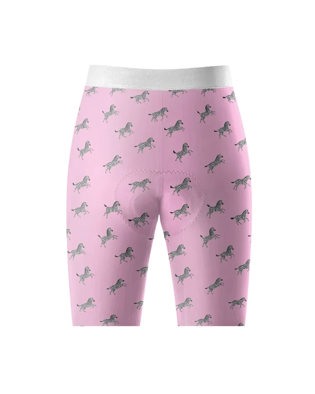 ROCKBROS Women's Pink Prancing Zebra Print Padded Cycling Shorts - Bold Performance
