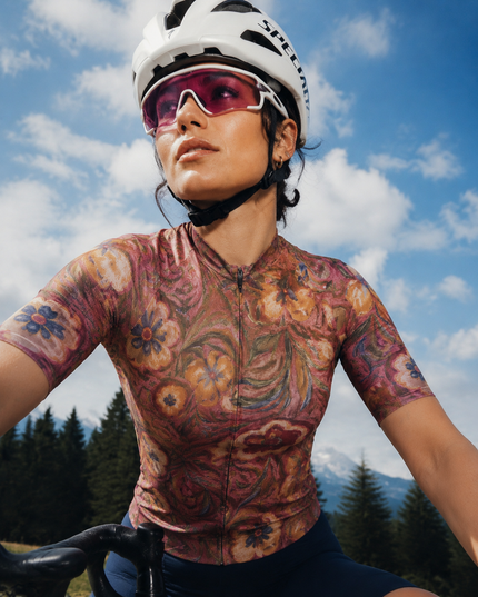 ROCKBROS Women's Vintage Crimson Meadow Botanical Cycling Jersey