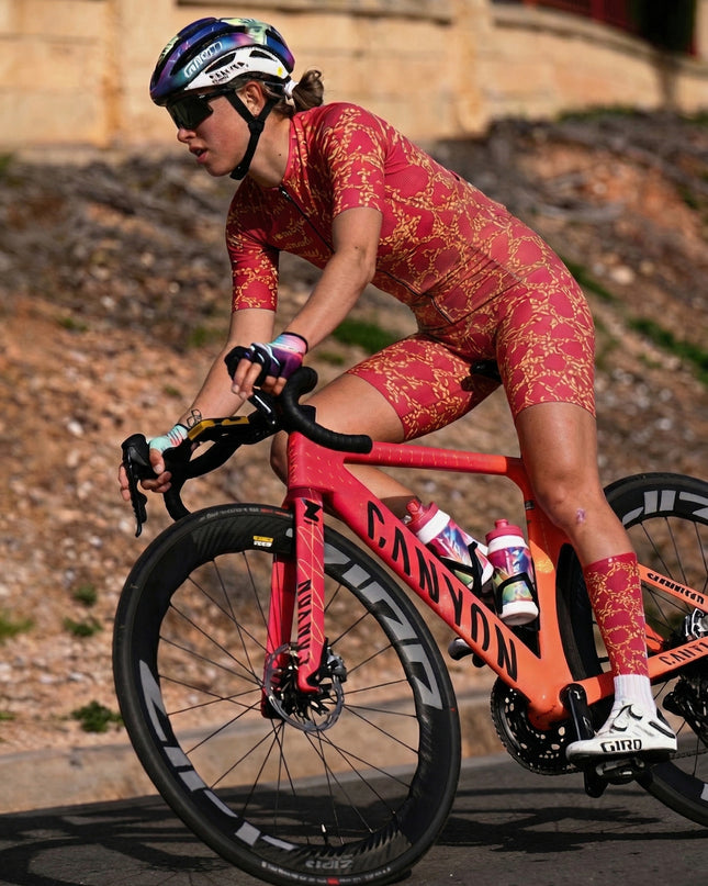 ROCKBROS Burgundy Dot Floral Print Cycling Socks