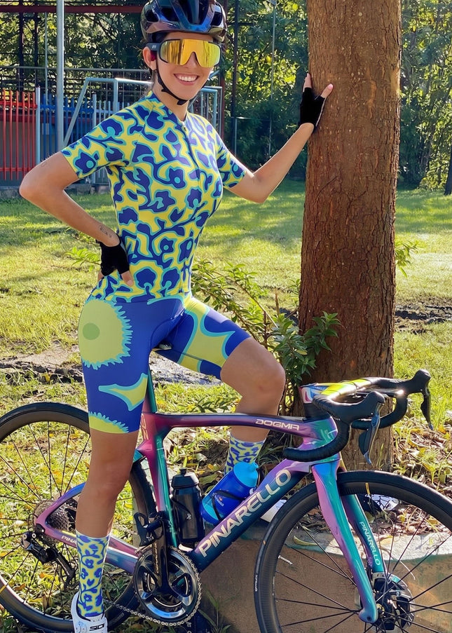 ROCKBROS Women's Artistic Floral Print Short Sleeve Cycling Set