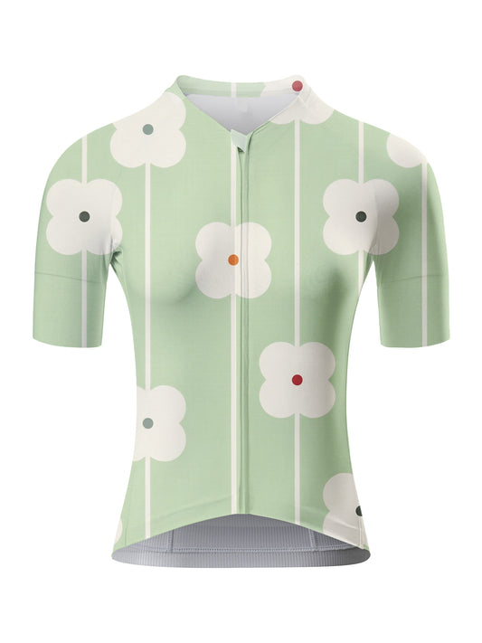 ROCKBROS Women's Mint Green Floral Striped Breathable Cycling Jersey