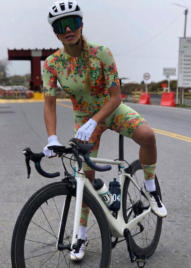ROCKBROS Women's Sage Green Floral Print Cycling Bibs