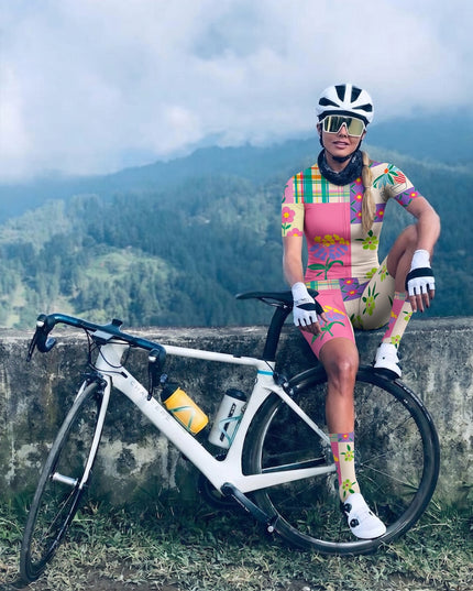 ROCKBROS Women's Retro Patchwork Floral Short Sleeve Cycling Set