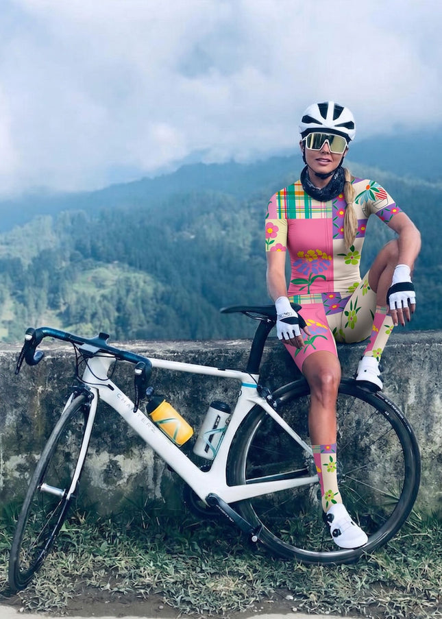 ROCKBROS Women's Retro Patchwork Floral Short Sleeve Cycling Jersey