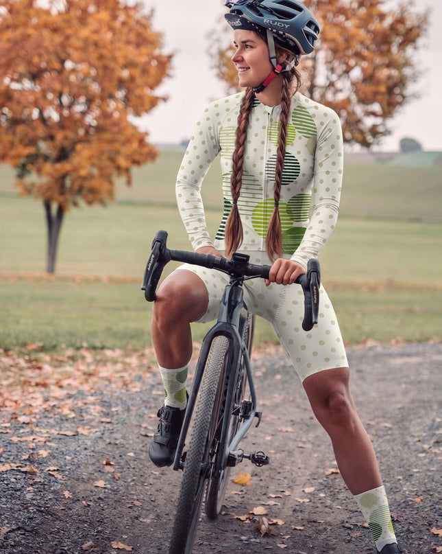 ROCKBROS Women's Cycling Jersey Short Sleeve Breathable Green Polka Dot Cycling Set