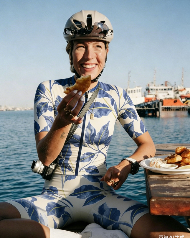 ROCKBROS Women's Watercolor Blue Leaf Print Cycling Jersey
