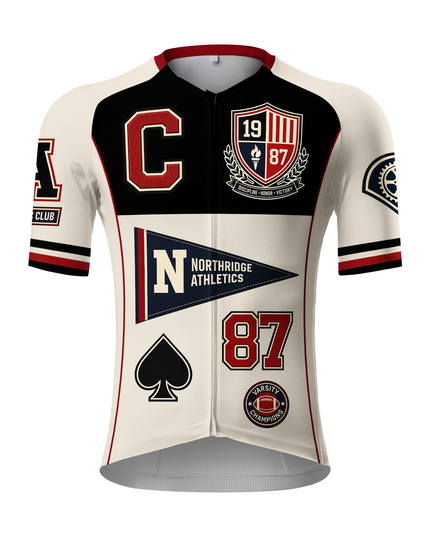 ROCKBROS Men's Black Cream Varsity Badge Graphic Cycling Jersey