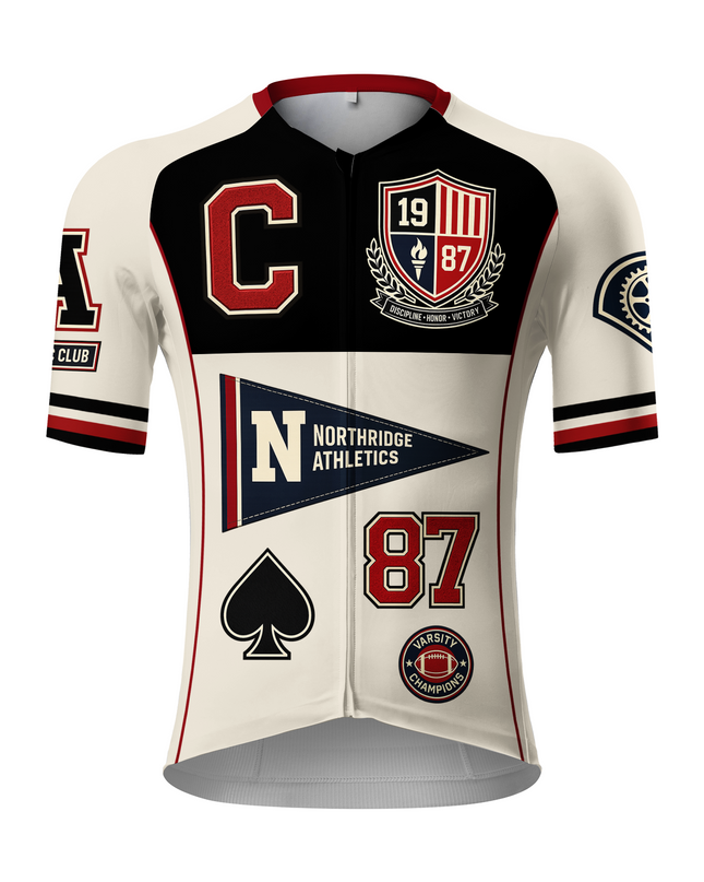 ROCKBROS Men's Black Cream Varsity Badge Graphic Cycling Jersey