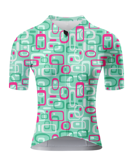 ROCKBROS Women's Mint Pink Retro Geometric Square Cycling Jersey