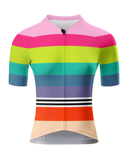 ROCKBROS Women's Vibrant Rainbow Stripe Cycling Jersey