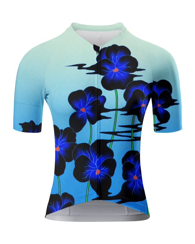 ROCKBROS Women's Gradient Cyan Black Blue Floral Art Cycling Jersey