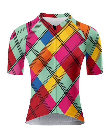 ROCKBROS Women's Rainbow Diagonal Plaid Short Sleeve Cycling Jersey