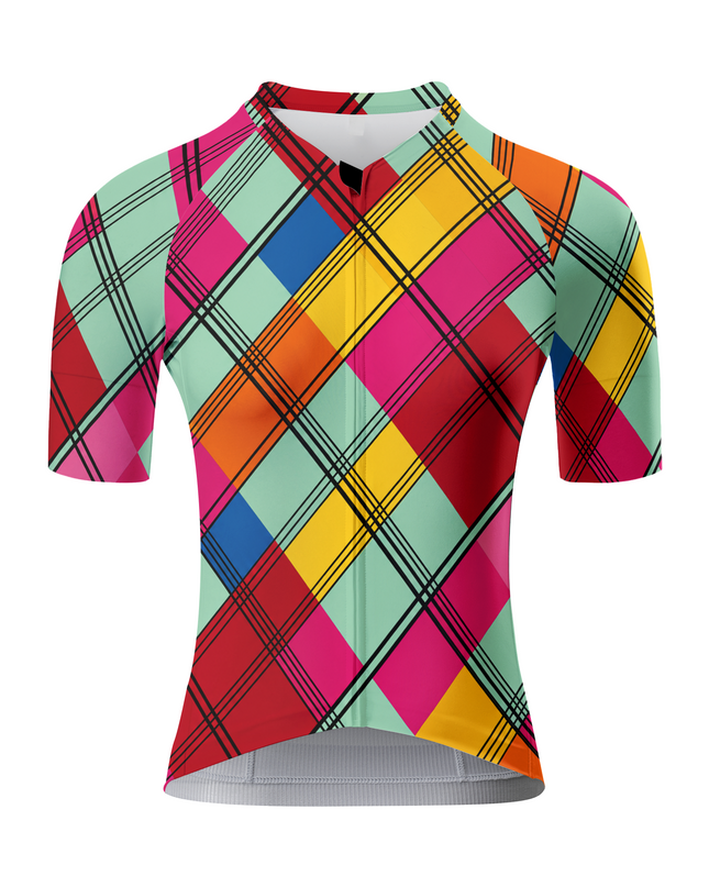 ROCKBROS Women's Rainbow Diagonal Plaid Short Sleeve Cycling Jersey