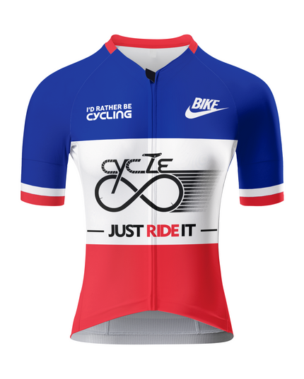 ROCKBROS Women's Red White Blue Color Block Bike Slogan Cycling Jersey
