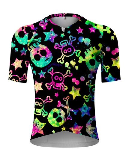 ROCKBROS Men's Black Base Rainbow Galaxy Skull Star Short Sleeve Cycling Jersey
