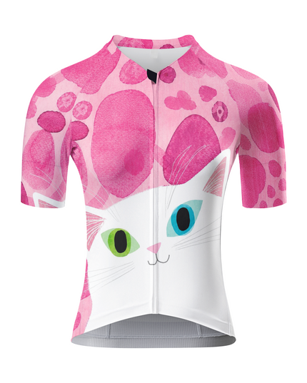 ROCKBROS Women's Watercolor Pink Spot Heterochromatic Cat Print Cycling Jersey