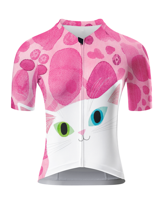 ROCKBROS Women's Watercolor Pink Spot Heterochromatic Cat Print Cycling Jersey